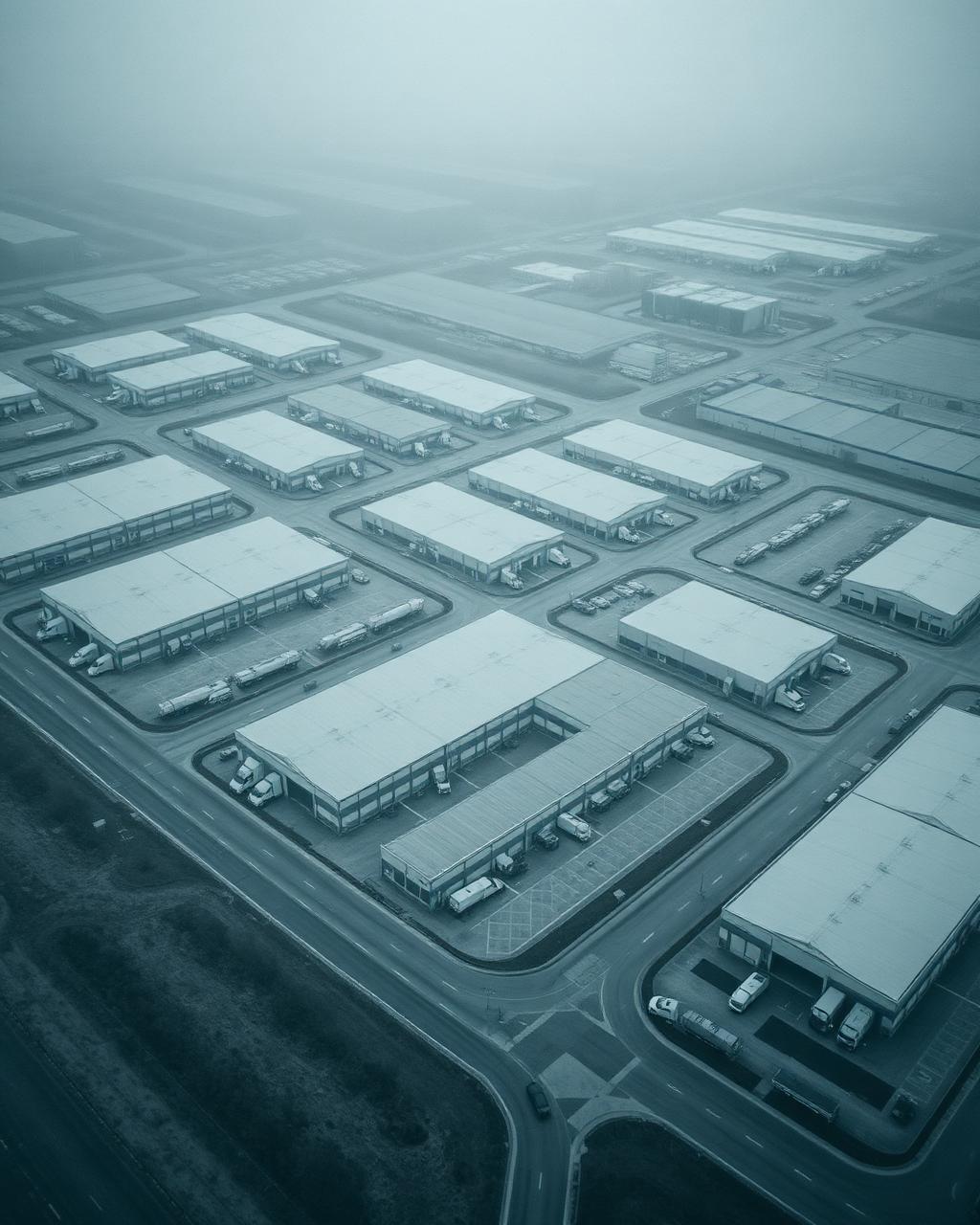 Aerial of an organised industrial logistics park